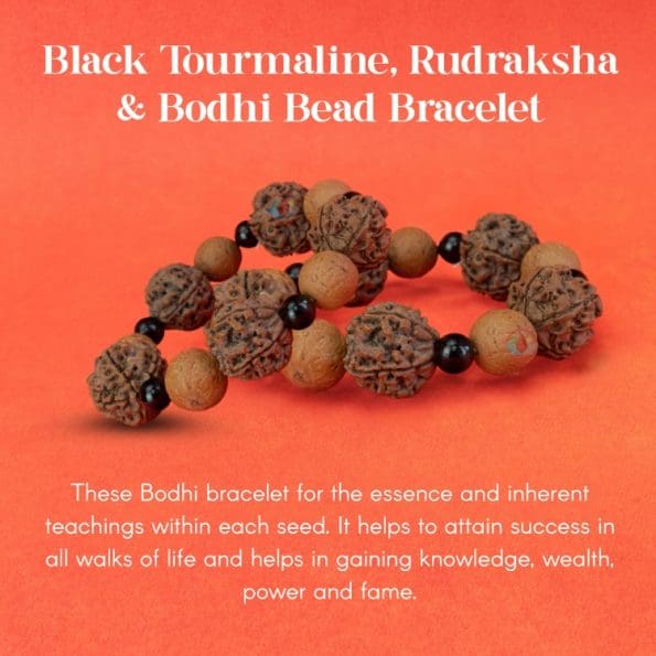 Black Tourmaline, Rudraksha & Bodhi Bead Bracelet