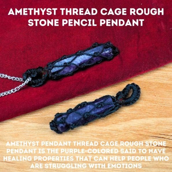 Amethyst Thread Cage Rough Stone Pencil Pendant