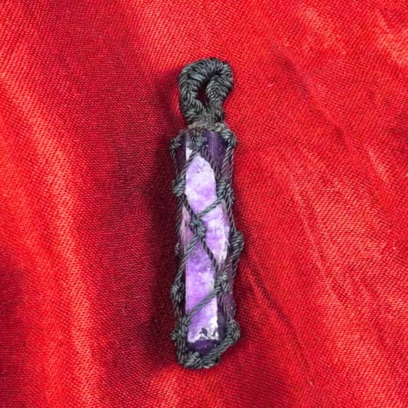 Amethyst Thread Cage Rough Stone Pencil Pendant