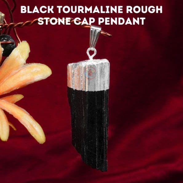 Black Tourmaline Rough Stone Cap Pendant