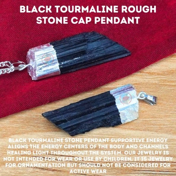 Black Tourmaline Rough Stone Cap Pendant