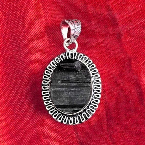 Black Tourmaline Oval Shape Rough Stone Pendant