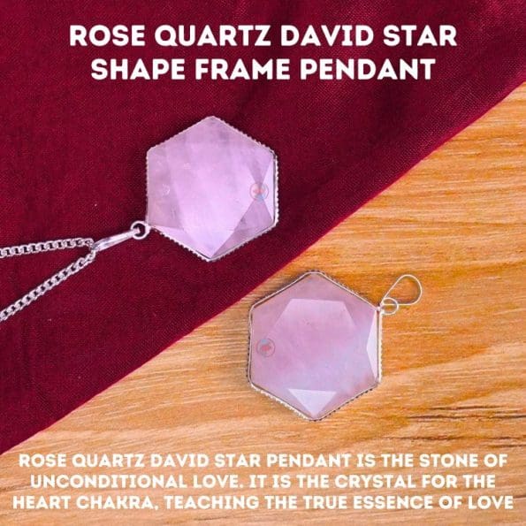 Rose Quartz David Star Shape Frame Pendant