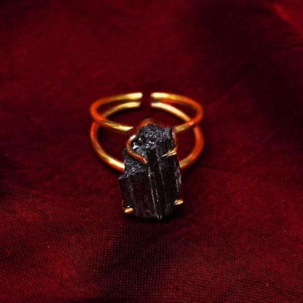 Black Tourmaline Raw Stone Ring