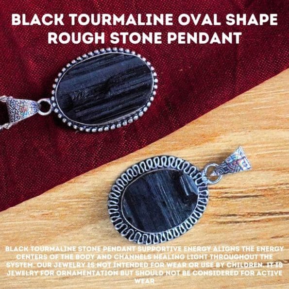 Black Tourmaline Oval Shape Rough Stone Pendant