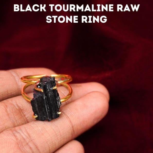 Black Tourmaline Raw Stone Ring