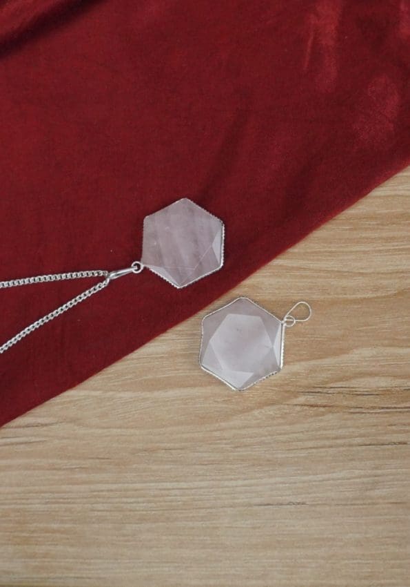 Rose Quartz David Star Shape Frame Pendant