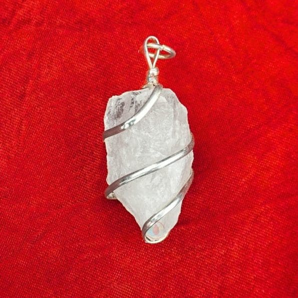 Clear Quartz Rough Stone Wire Wrapped Pendant