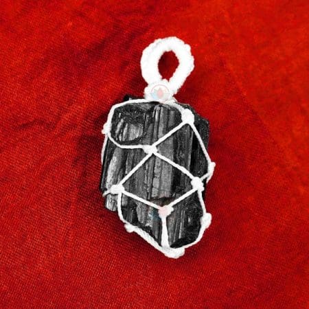 Black Tourmaline White Thread Cage Pendant