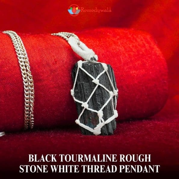 Black Tourmaline White Thread Cage Pendant