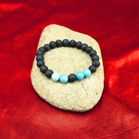 Black Lava Stone and Turquoise crystal Bracelet