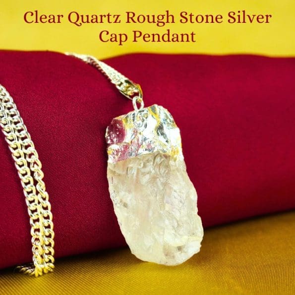 Clear Quartz Silver Cap Raw Stone Pendant