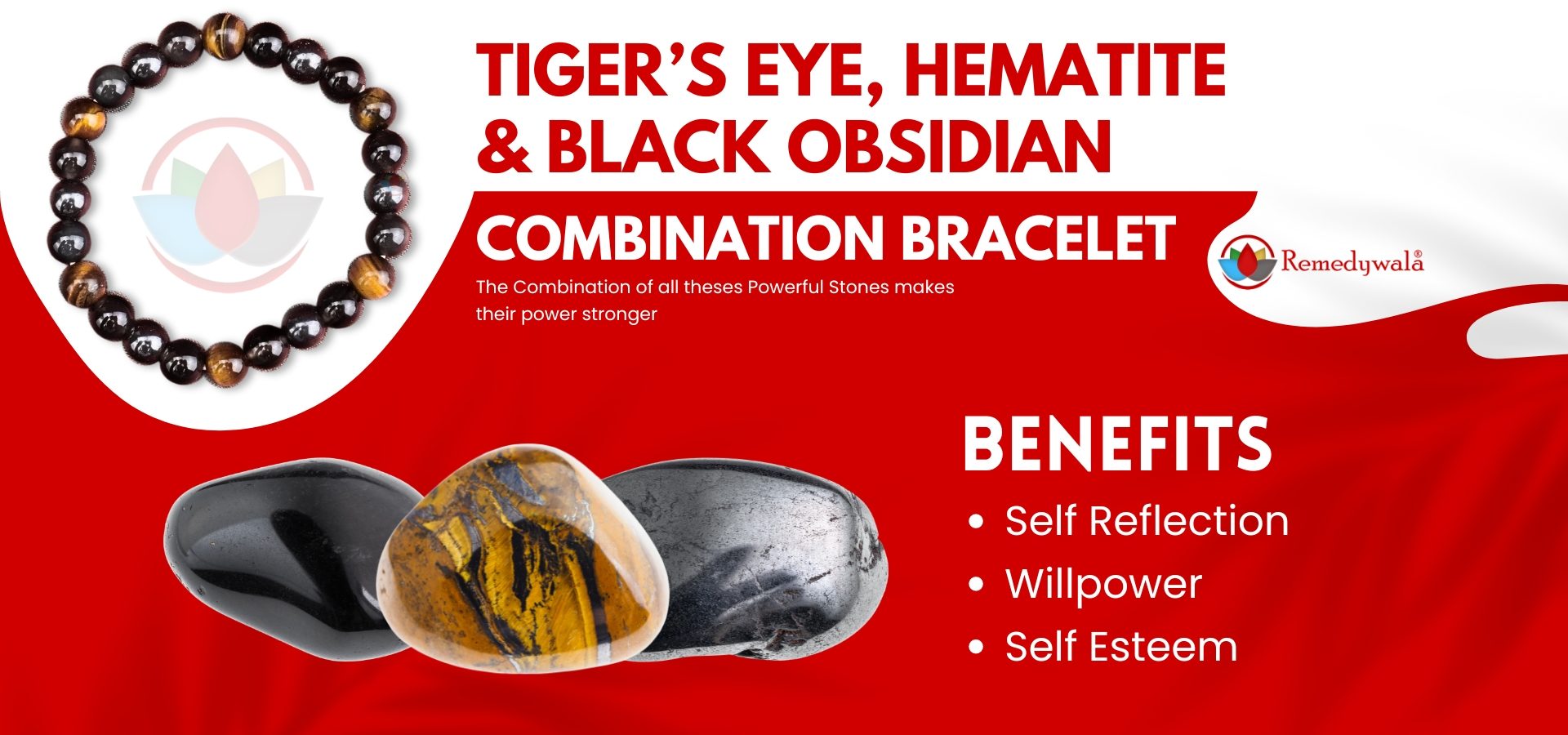 Tiger’s Eye, Hematite & Black Obsidian Combination Bracelet