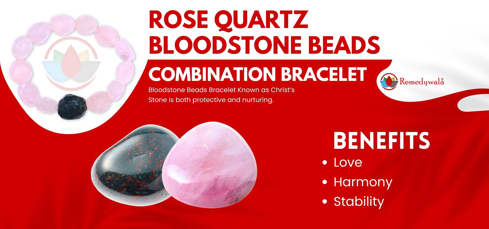 Rose Quartz Bloodstone Beads Bracelet