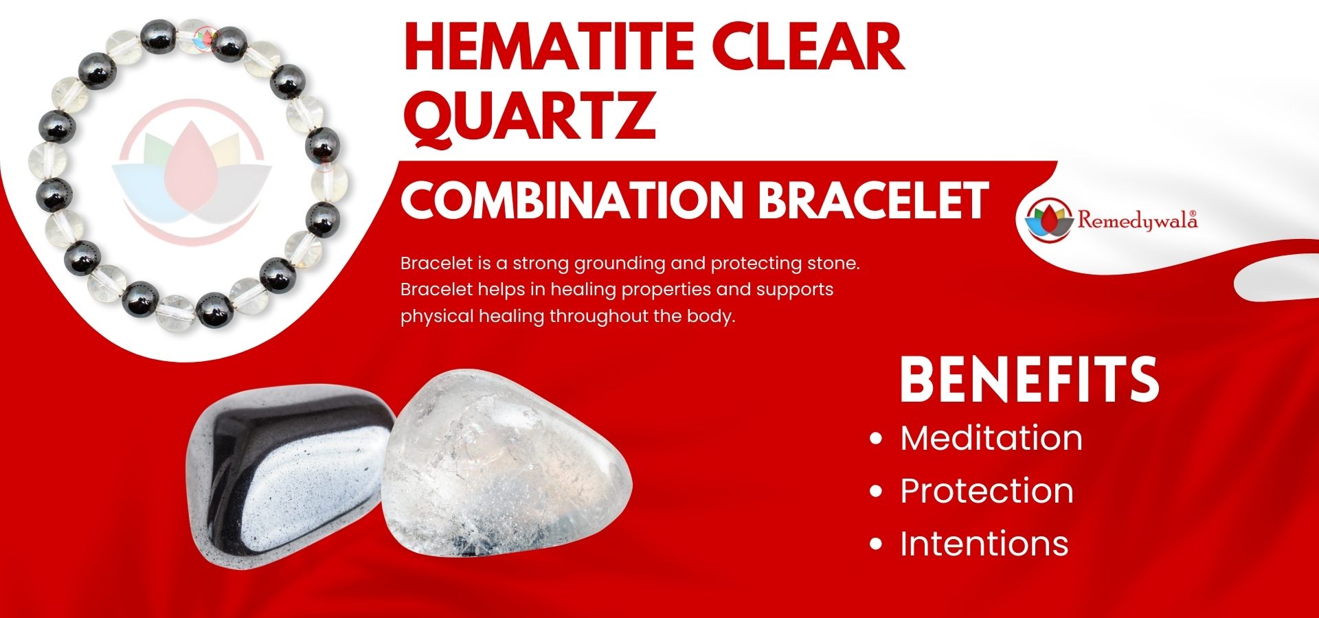 Hematite Clear Quartz Combination Bracelet