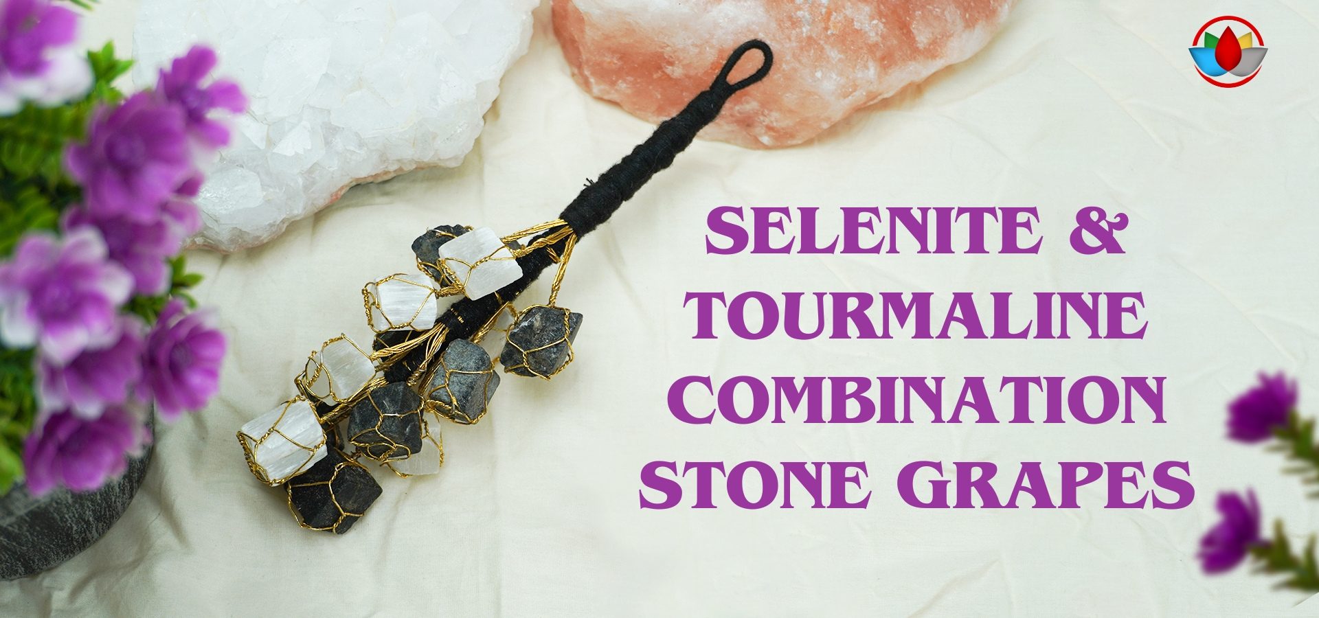 Selenite & Tourmaline Combination Stone Grapes