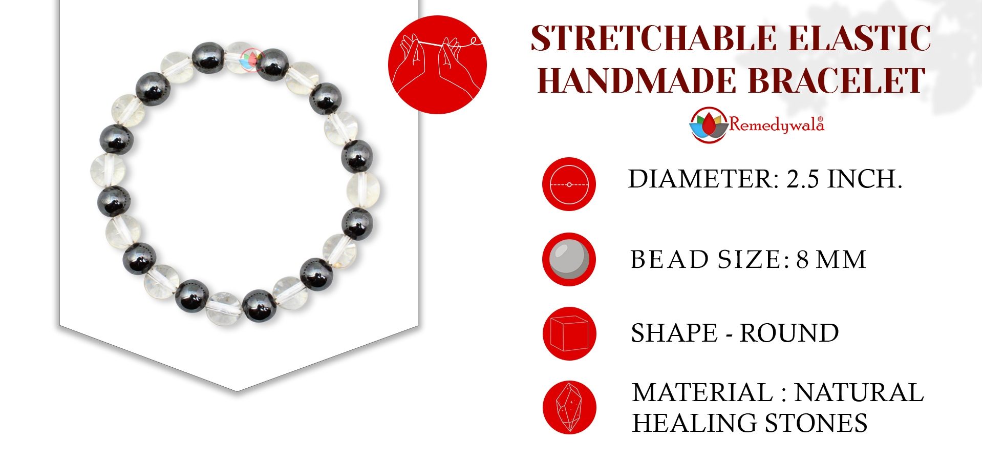 Hematite Clear Quartz Combination Bracelet