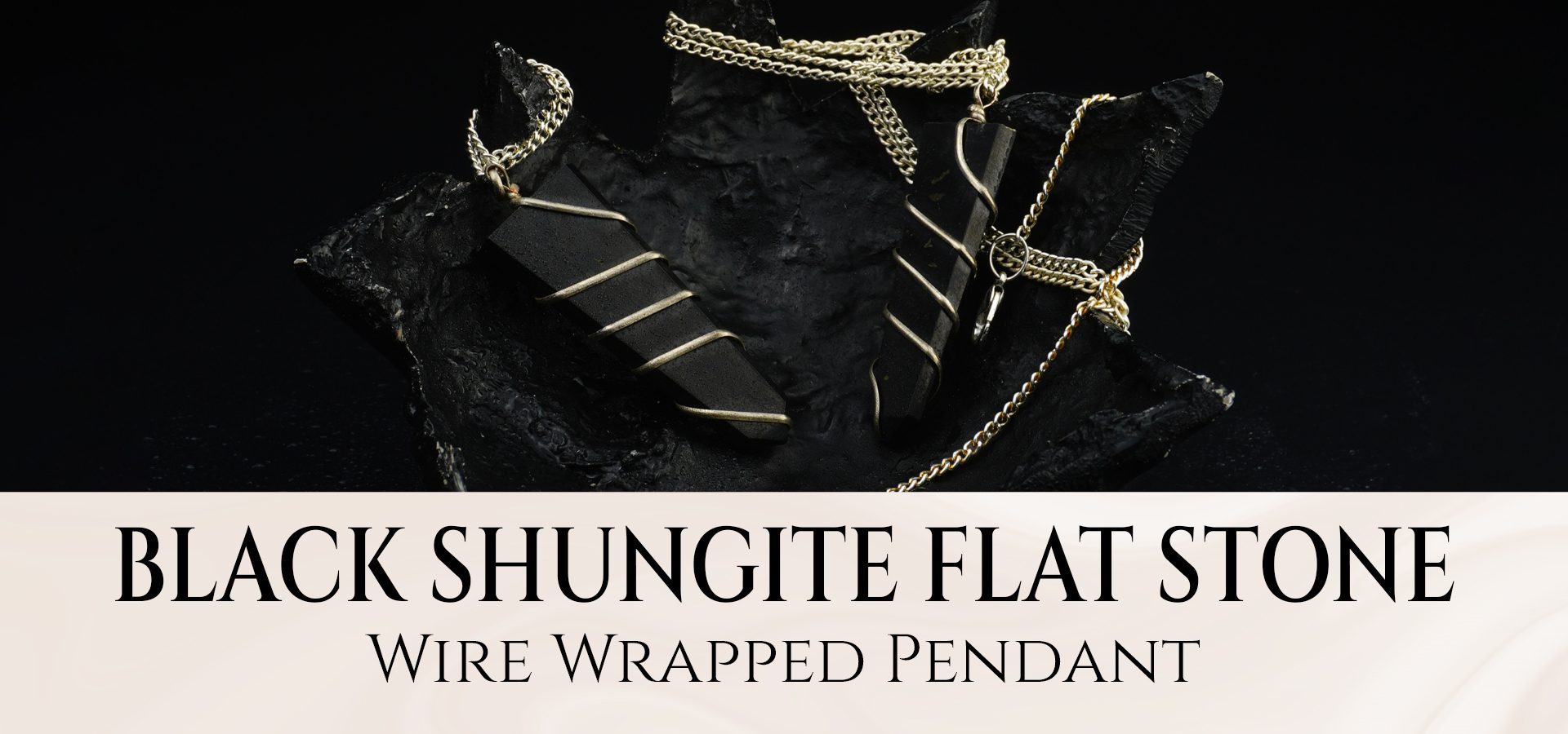 Black Shungite Flat Stone Wire Wrapped Pendant