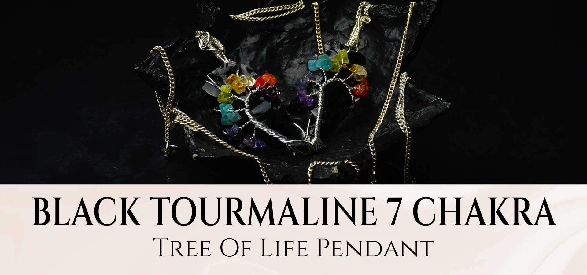 Black Tourmaline 7 Chakra Tree of Life Pendant