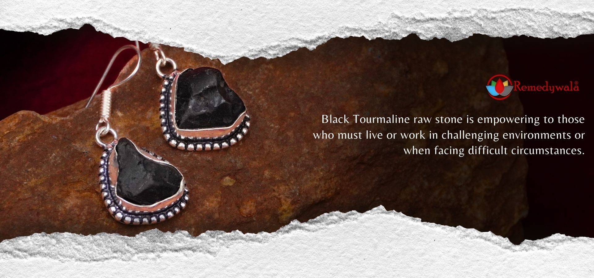 Black Tourmaline Raw Stone Earrings