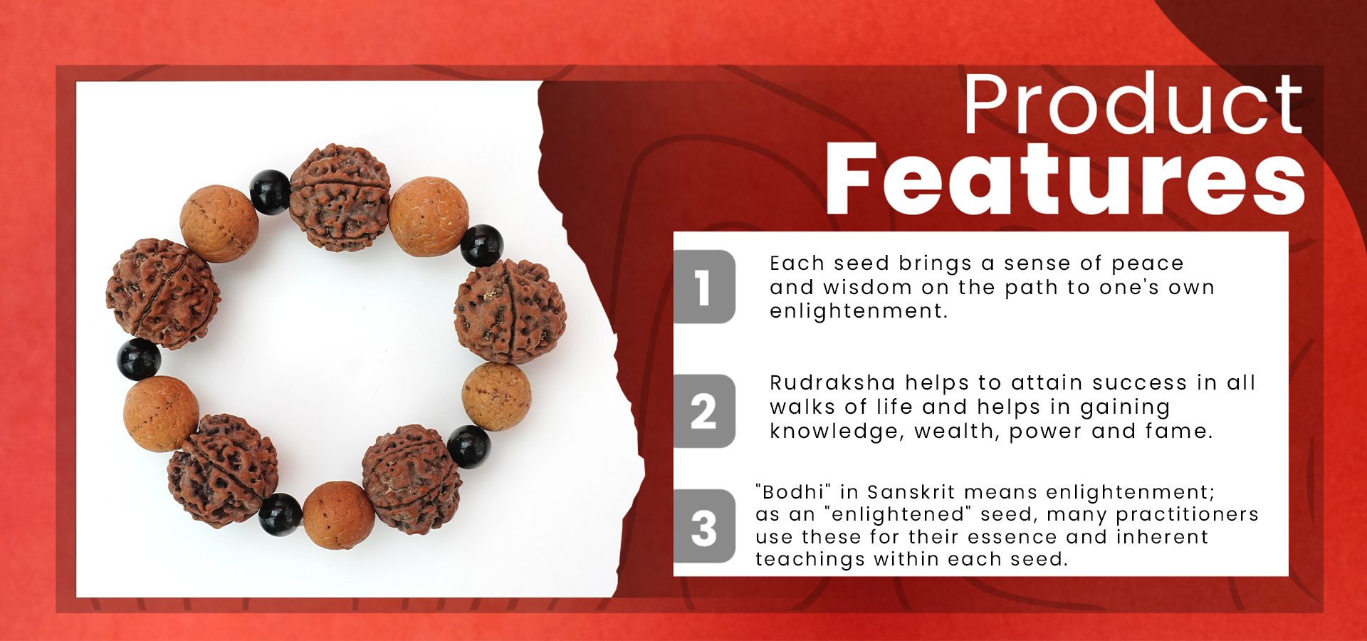 Black Tourmaline, Rudraksha & Bodhi Bead Bracelet