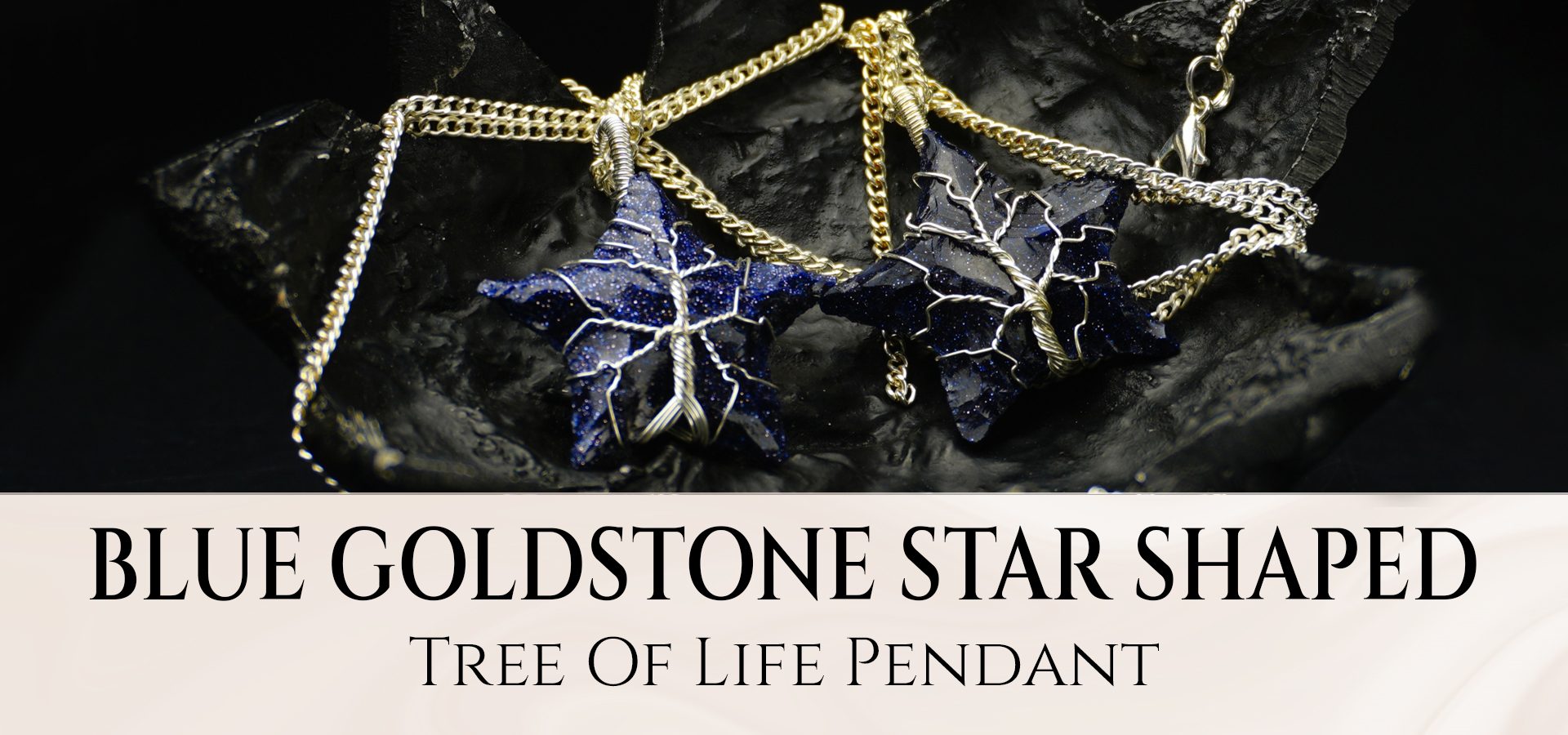 Blue Goldstone Star Shaped Tree of Life Pendant