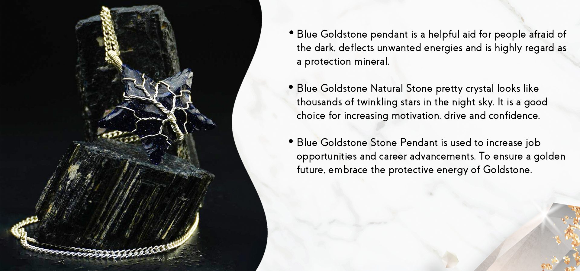 Blue Goldstone Star Shaped Tree of Life Pendant