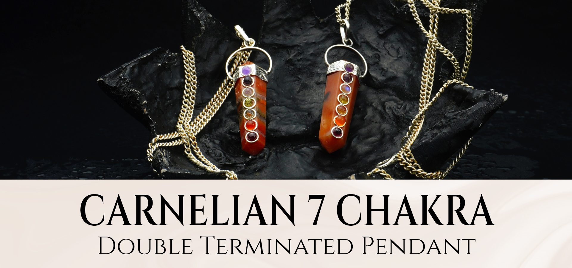 Carnelian 7 Chakra Double Terminated Pencil Pendant