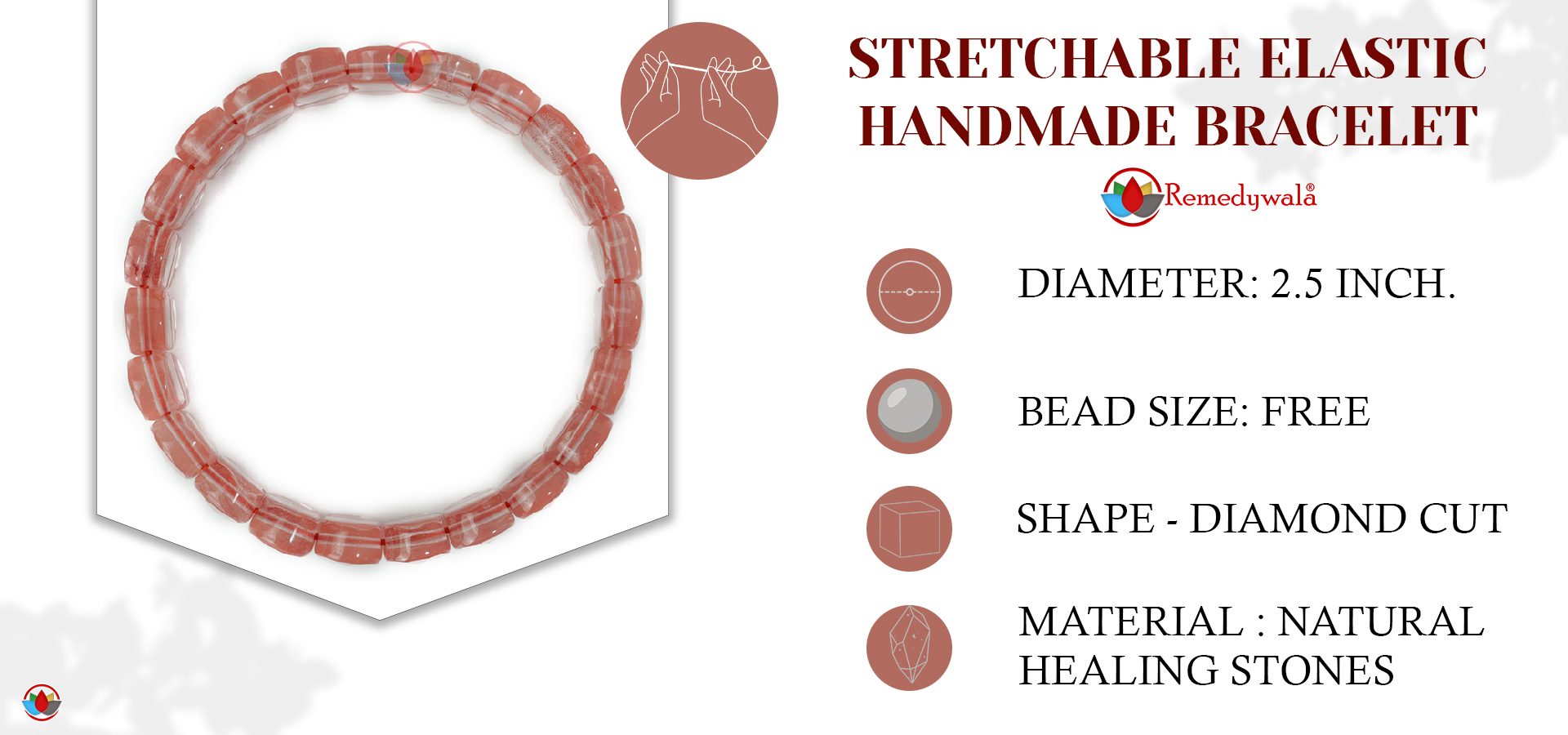 Cherry Quartz Bracelet (Diamond Cut Tumble)