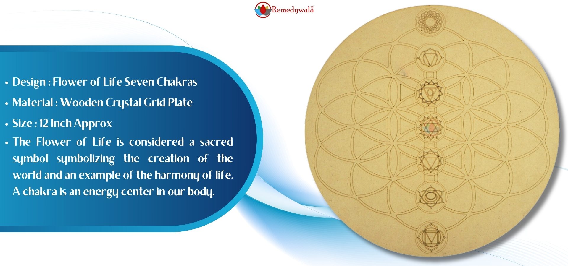 Flower of Life Seven Chakras Wooden Grid Plate (2)