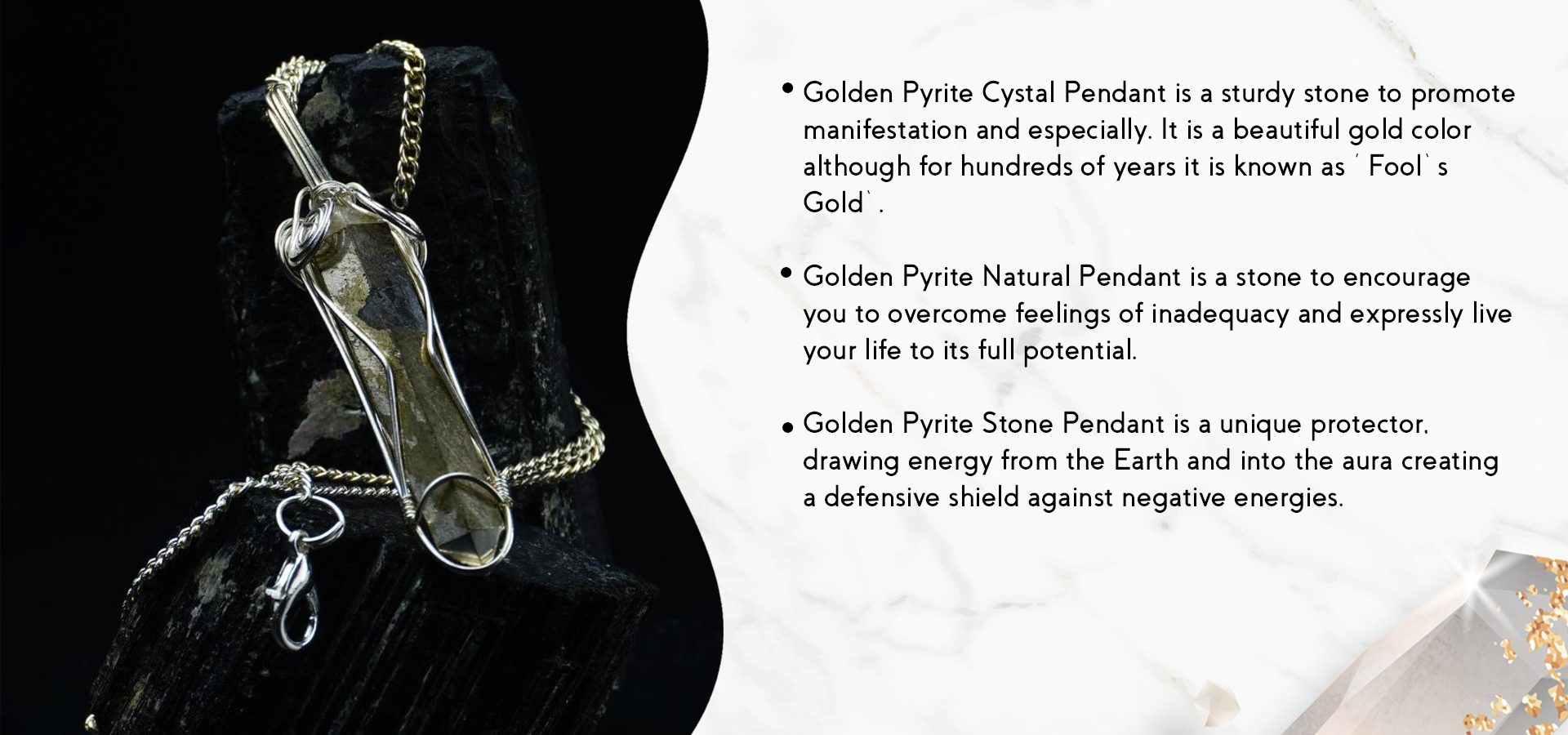 Golden Pyrite Wire Wrapped Pencil Pendant