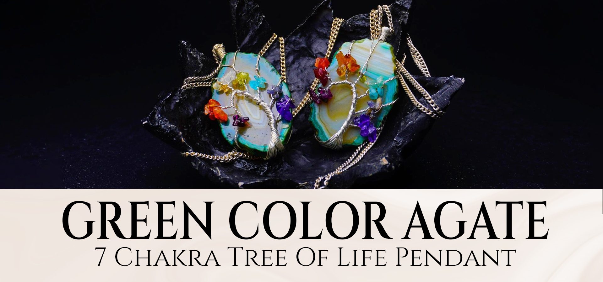 Green Color Agate 7 Chakra Tree Of Life Pendant