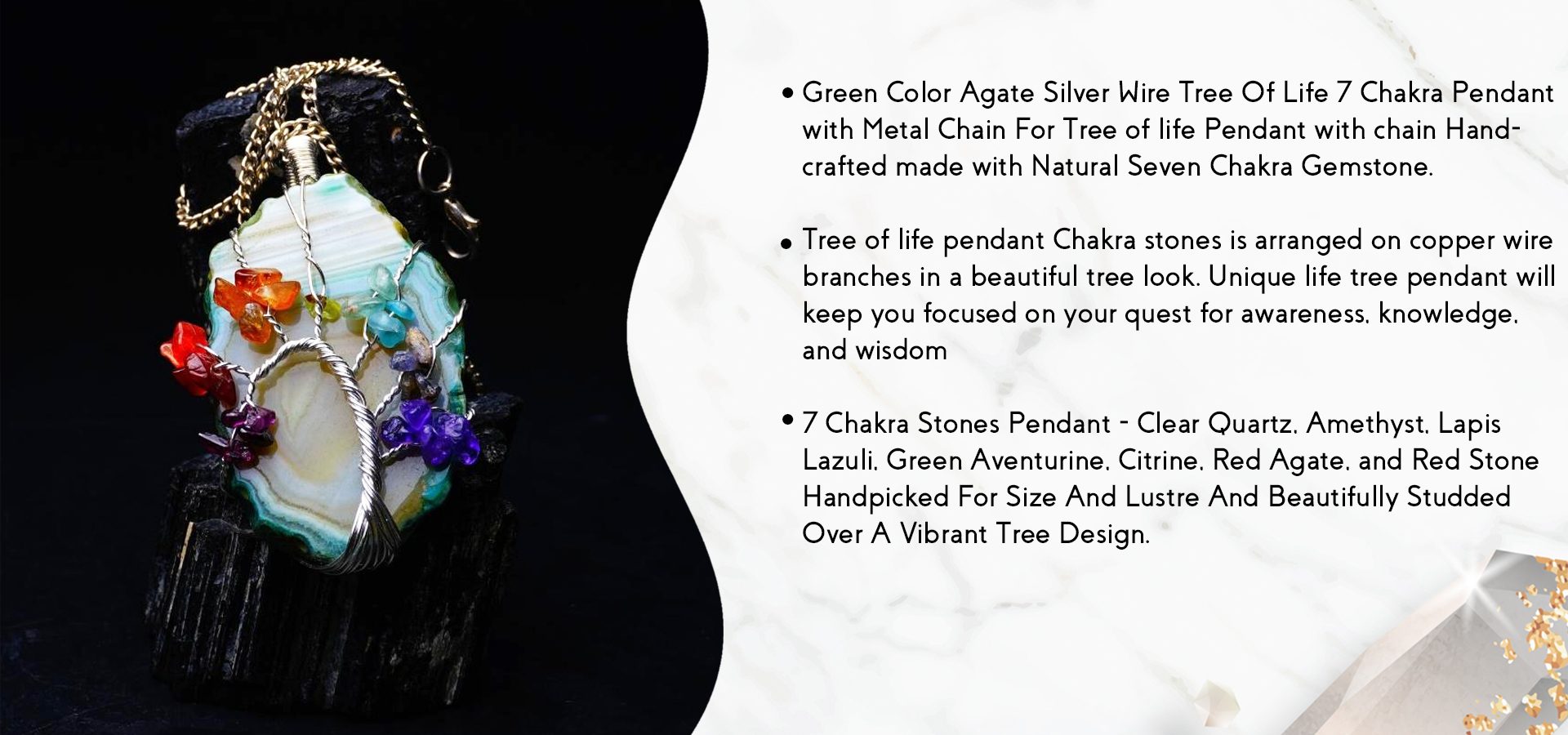 Green Color Agate 7 Chakra Tree Of Life Pendant