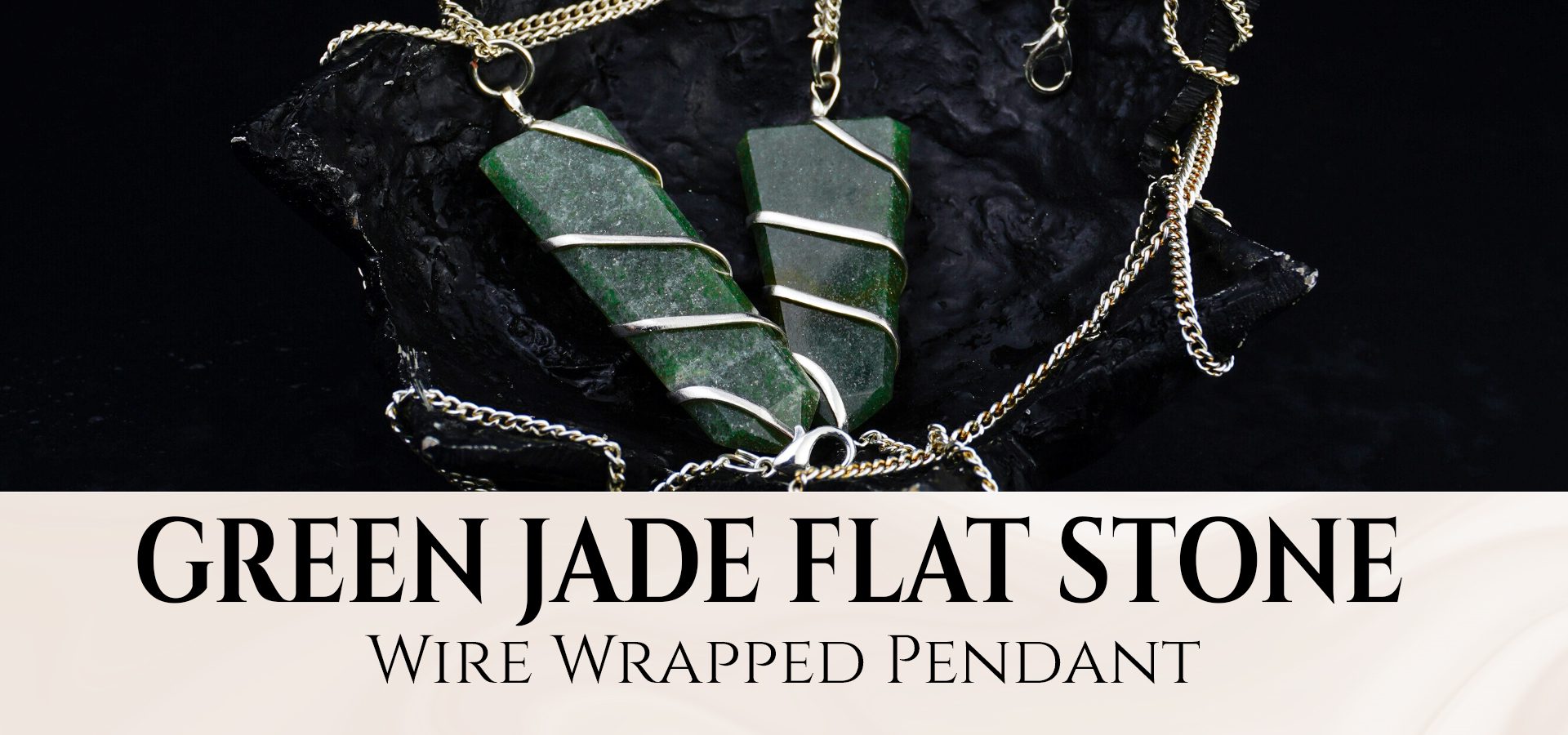 Green Jade Flat Stone Wire Wrapped Pendant