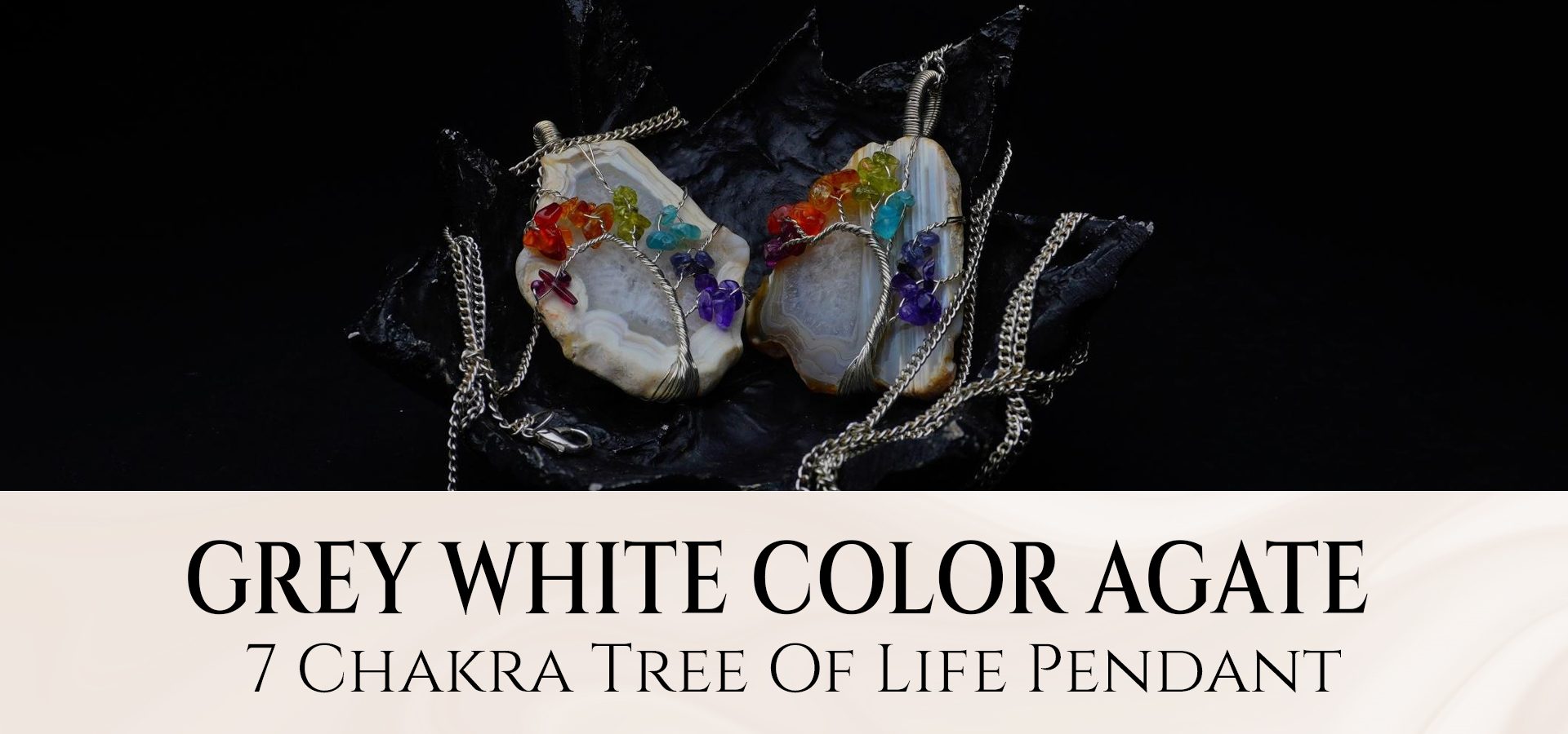 Grey White Color Agate 7 Chakra Tree Of Life Pendant