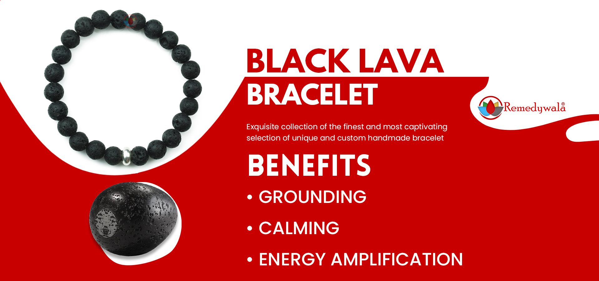 Lava Bracelet 8mm, Lava Bracelet with Ring Charm