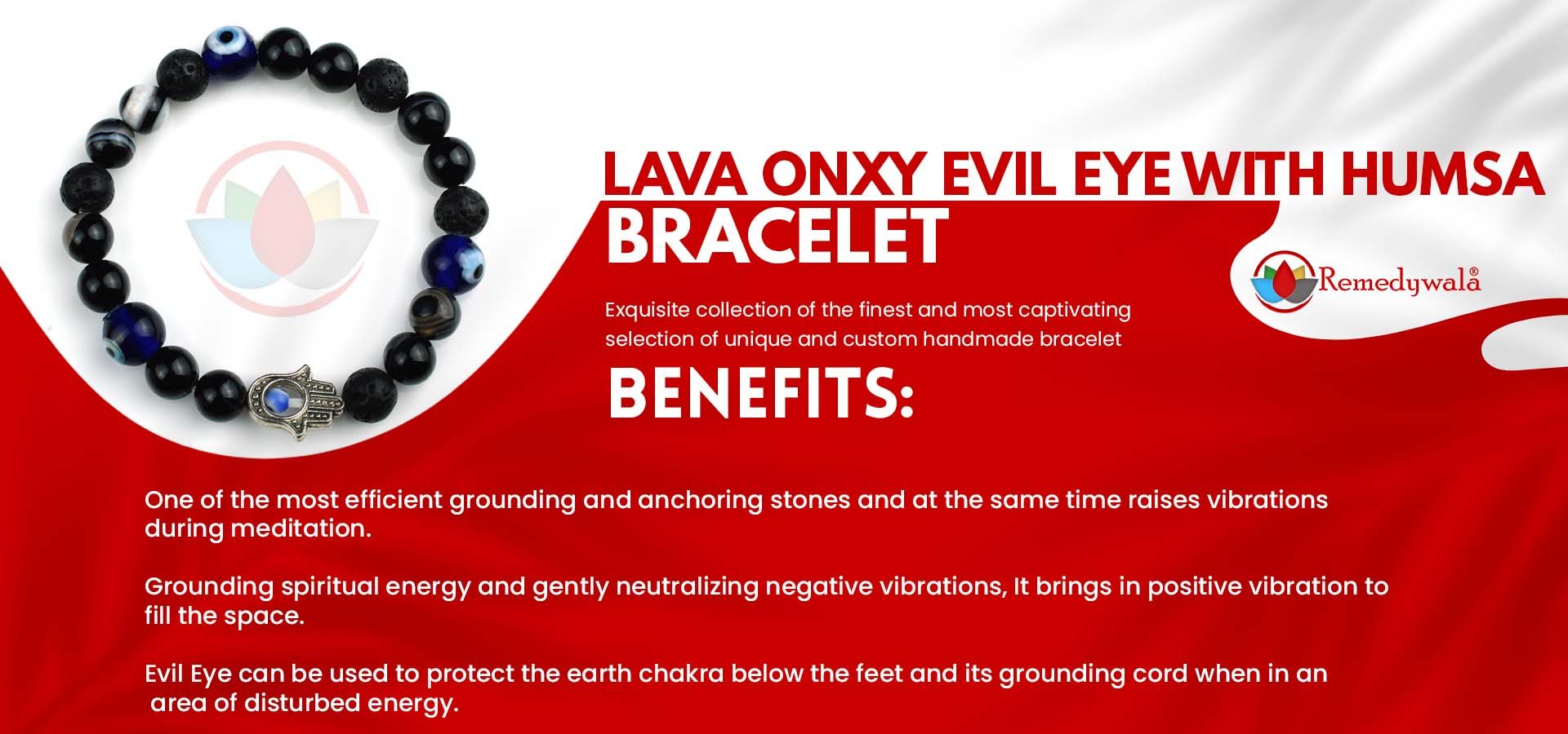 Lava Onxy Evil Eye with Humsa Combination Bracelet 8mm