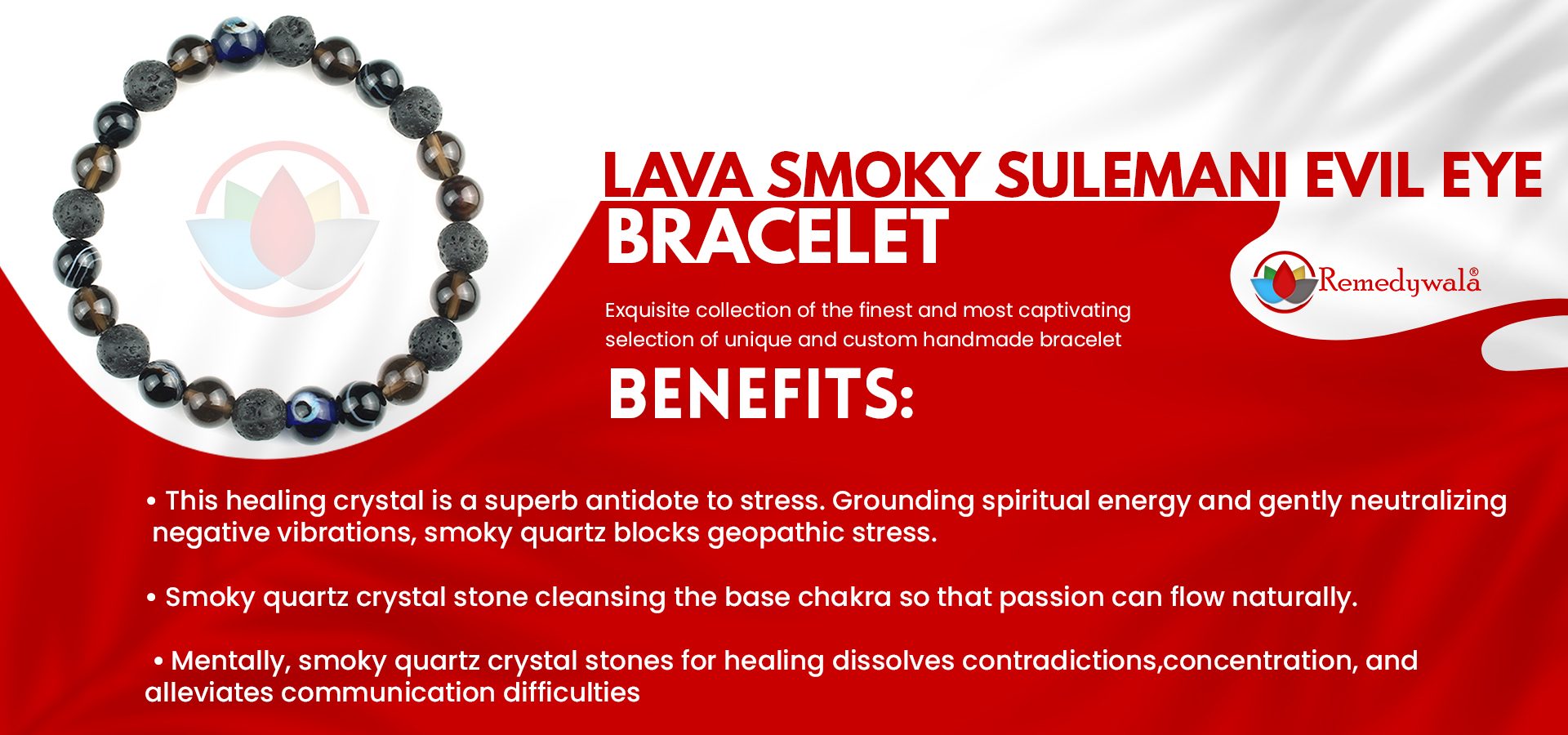 Lava Smoky Sulemani Evil Eye Combination Bracelet 8mm