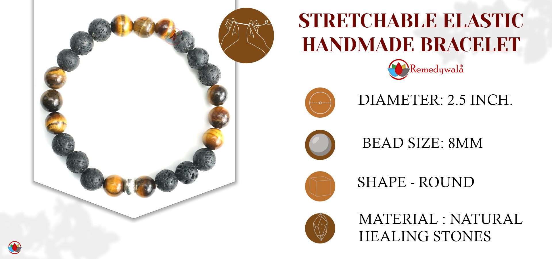 Lava Tiger Eye Combination 8mm Bracelet