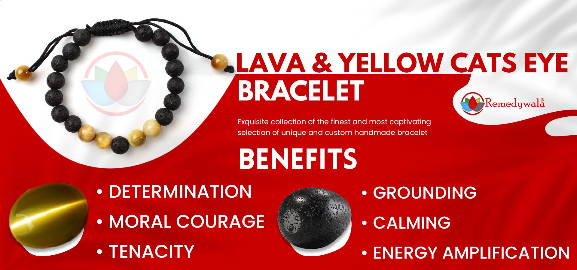 Lava and Yellow Cats Eye Combination Bracelet