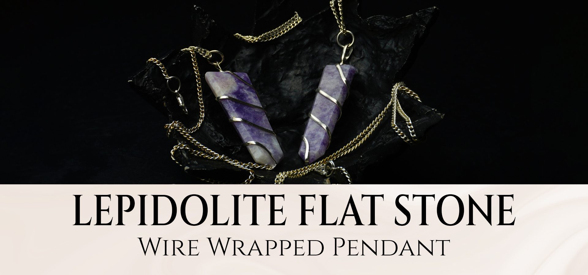 Lepidolite Flat Stone Wire Wrapped Pendant