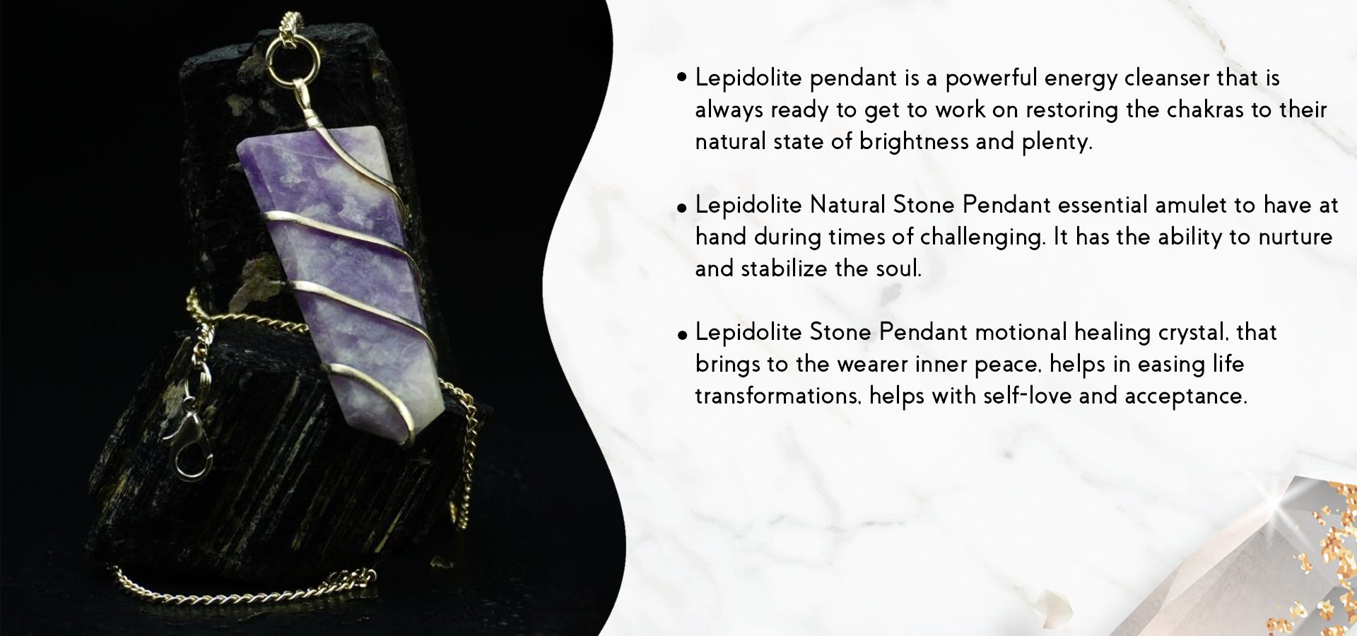 Lepidolite Flat Stone Wire Wrapped Pendant