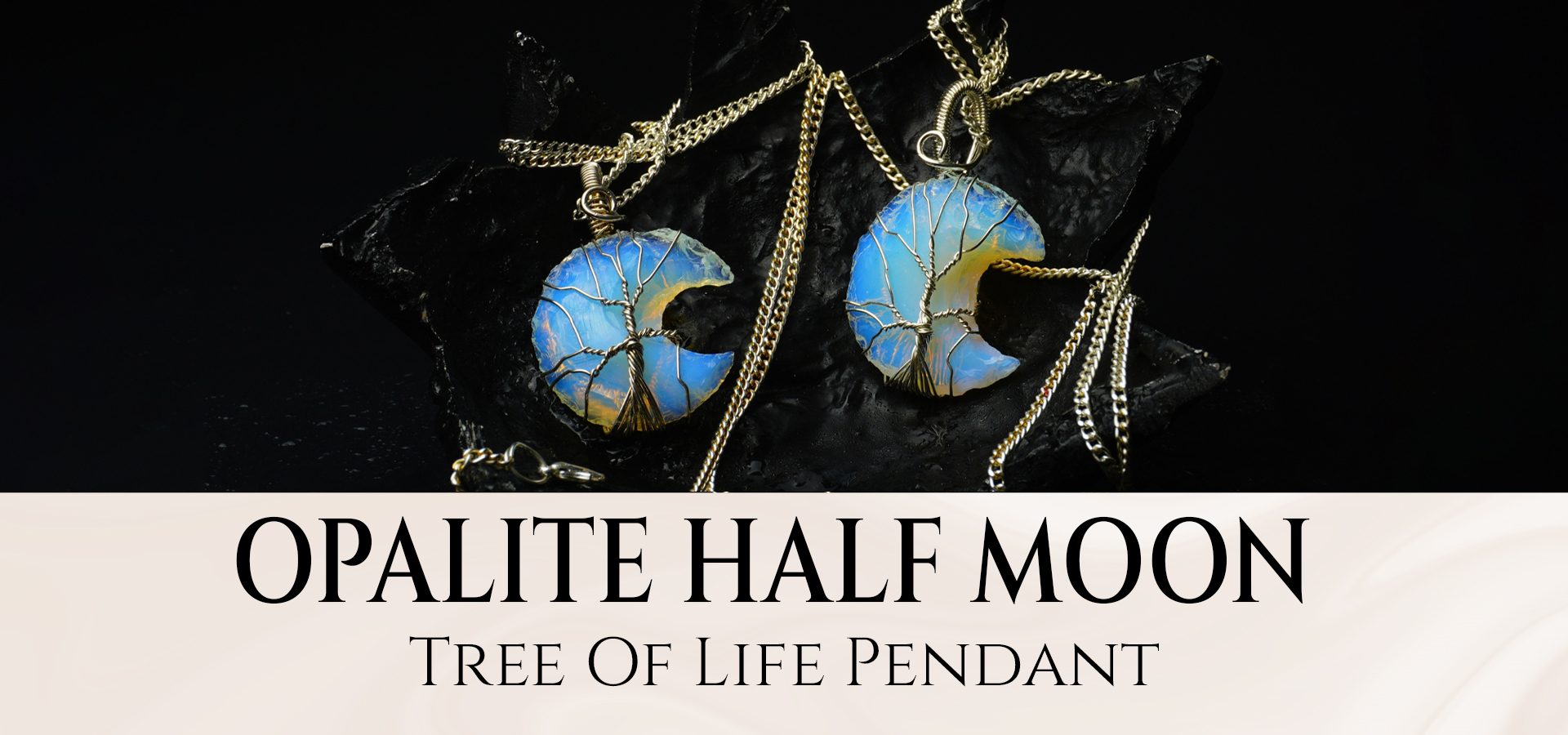 Opalite Half Moon Tree of Life Pendant