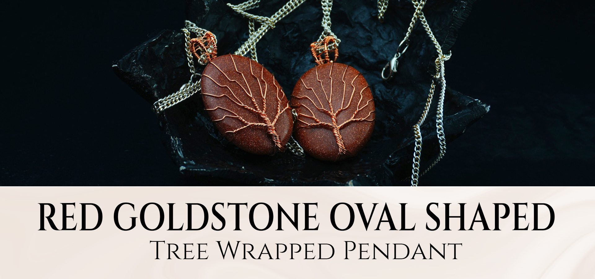 Red Goldstone Oval Shaped Tree Wrapped Pendant