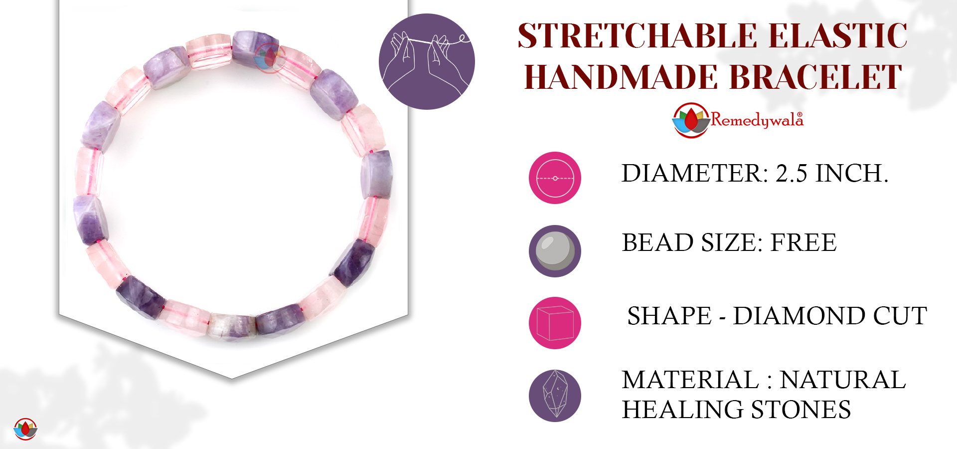 Rose Quartz Amethyst Bracelet (Diamond Cut Tumble