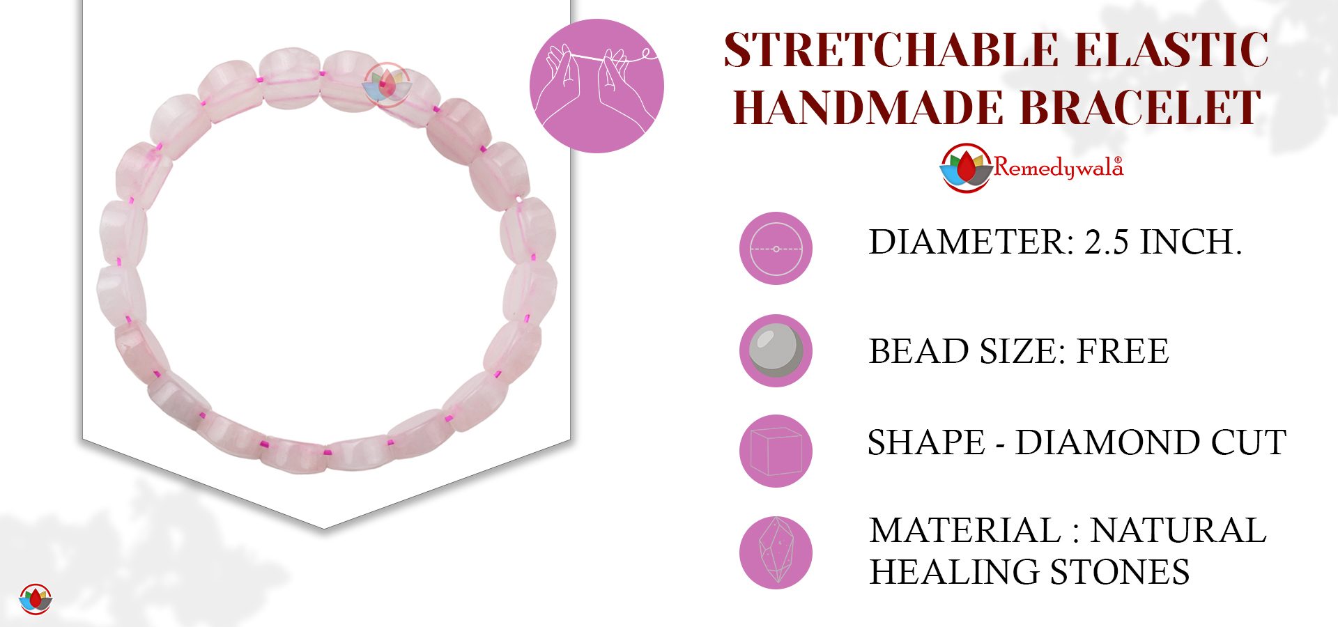 Rose Quartz Bracelet (Diamond Cut Tumble)