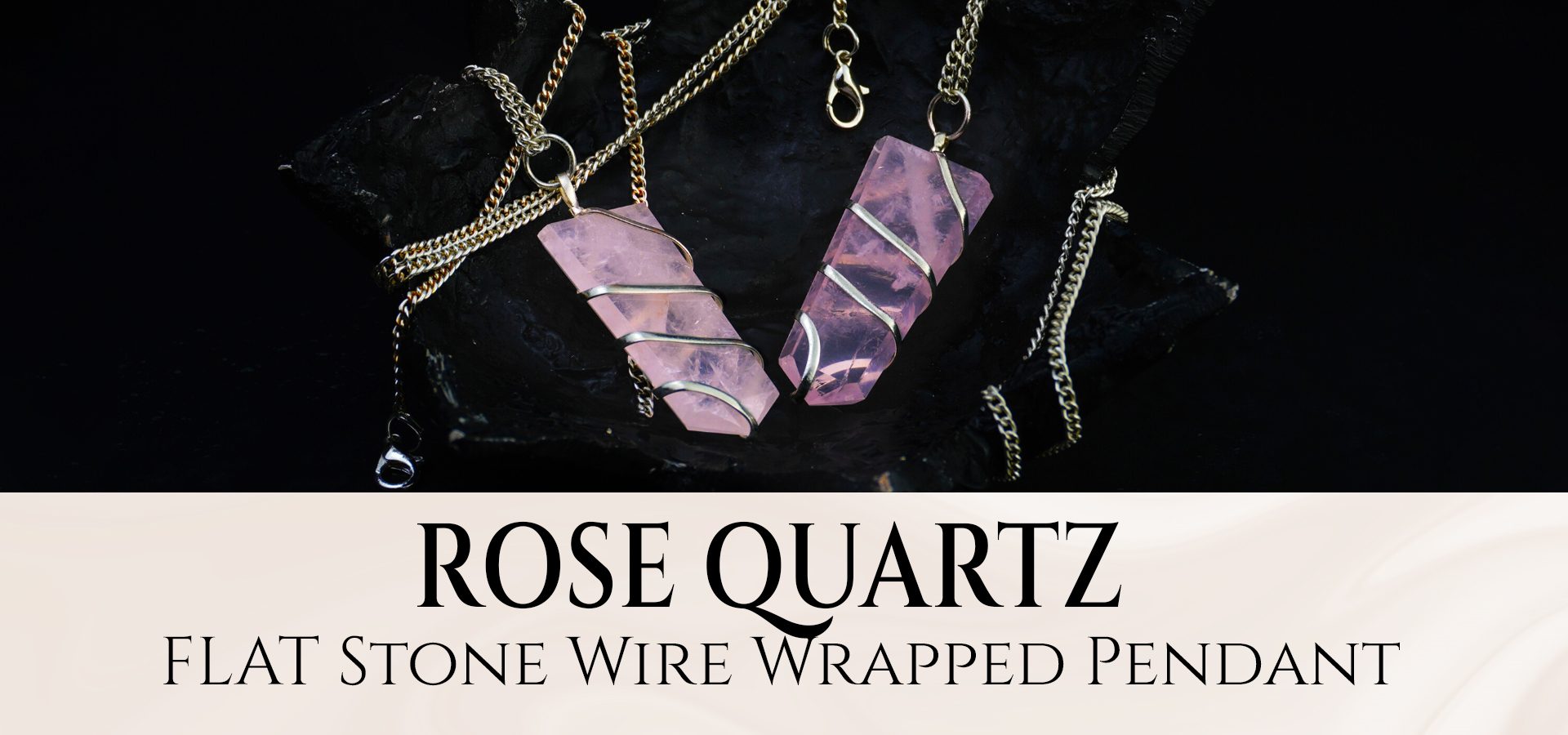 Rose Quartz Flat Stone Wire Wrapped Pendant