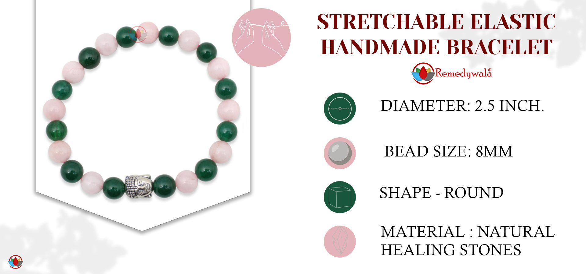 Rose Quartz Green Jade Budhha Combination Bracelet 2