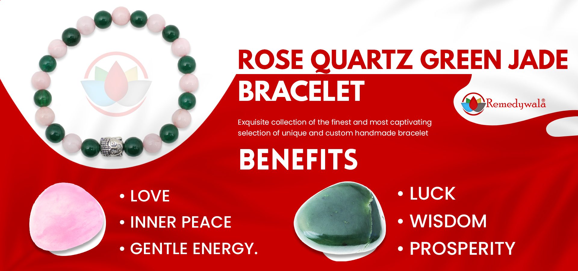 Rose Quartz Green Jade Budhha Combination Bracelet 2