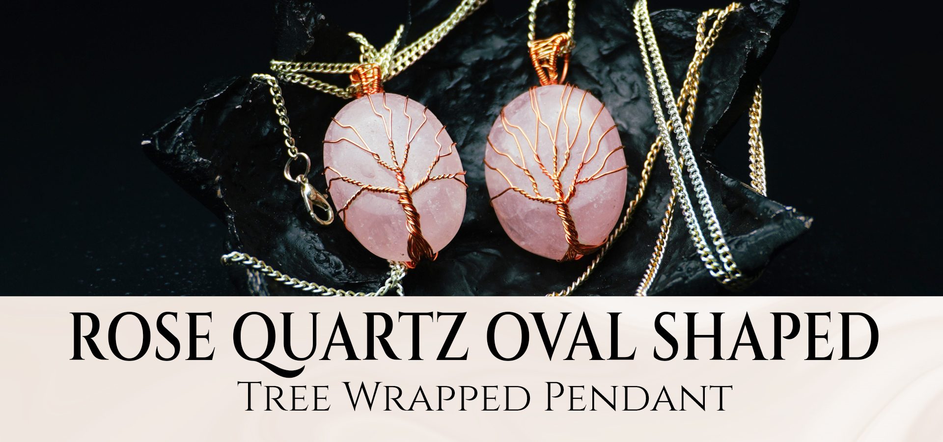 Rose Quartz Oval Shaped Tree Wrapped Pendant